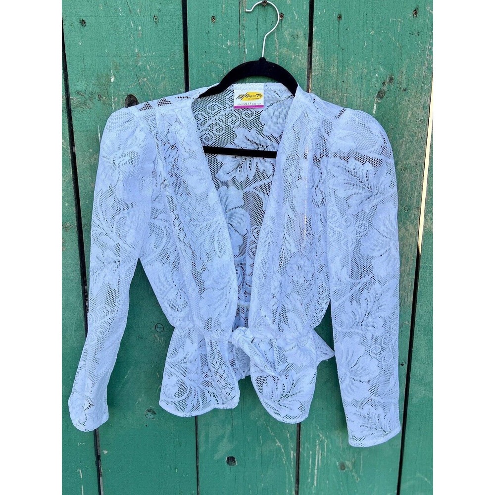Vintage White Lace Front Tie Cardigan Women's Size Small